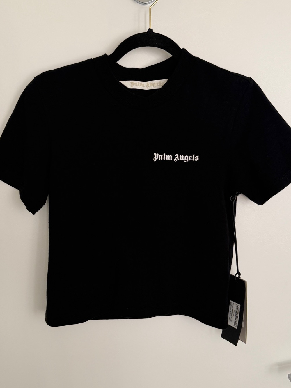 Palm Angels Black Crewneck Tee with Gold Label